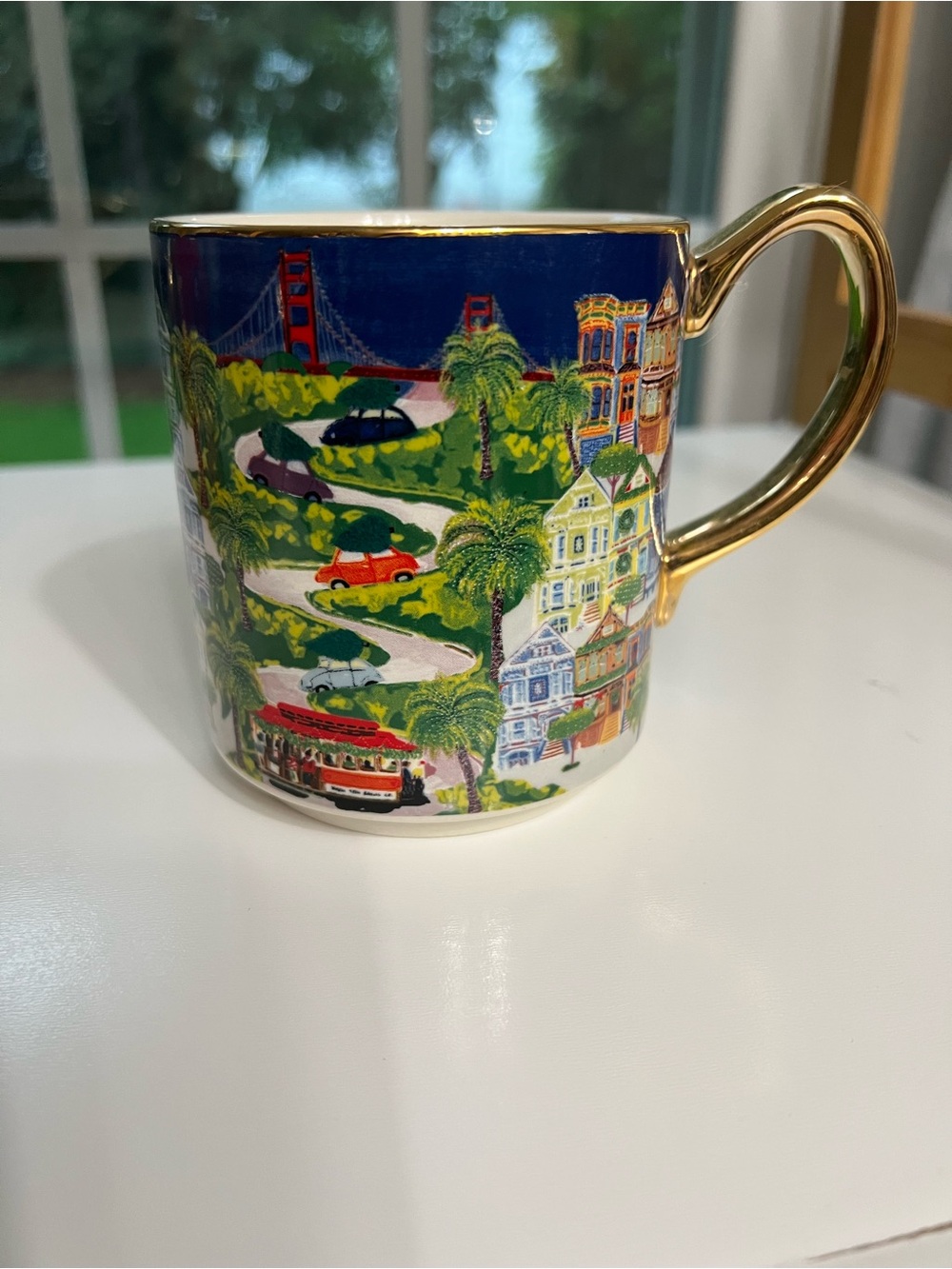 Anthropologie Navy & Gold San Francisco Scenic Ceramic Mug